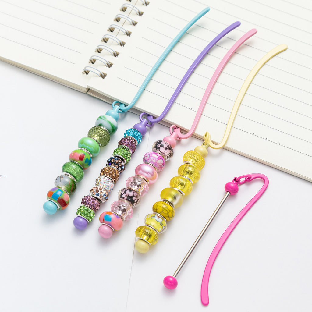 Beadable Bookmark Metal Curved Design Shiny Bead Ends Multicolor 3