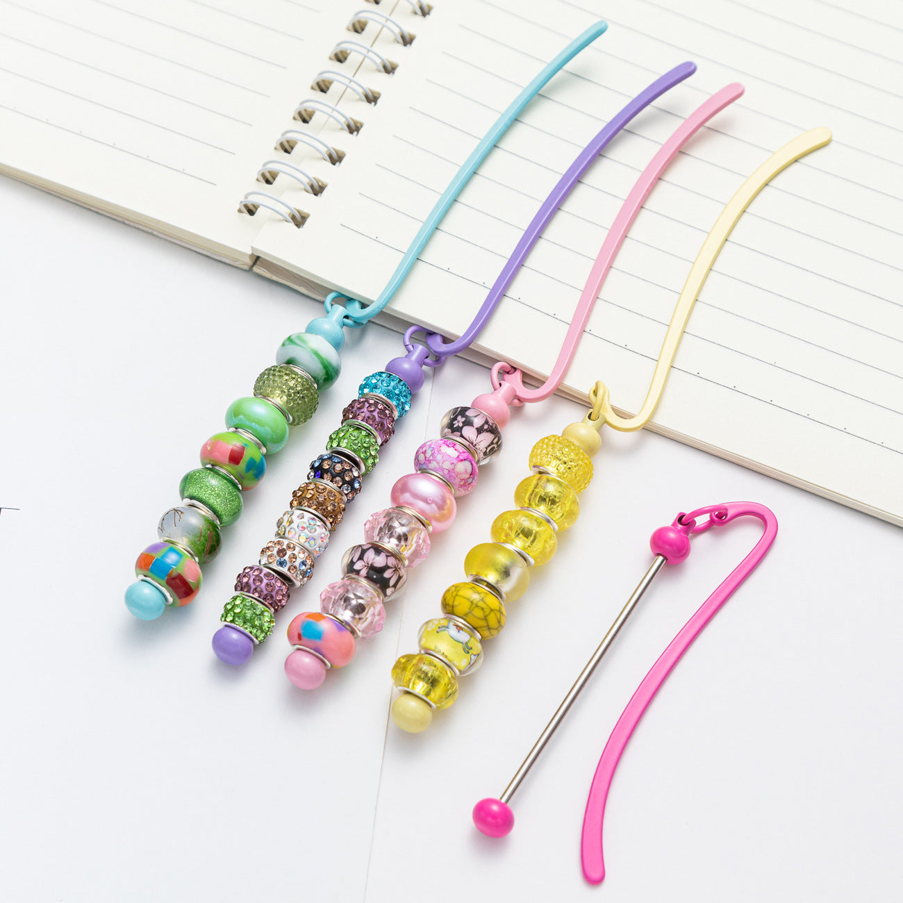 Beadable Bookmark Metal Curved Design Shiny Bead Ends Multicolor 3