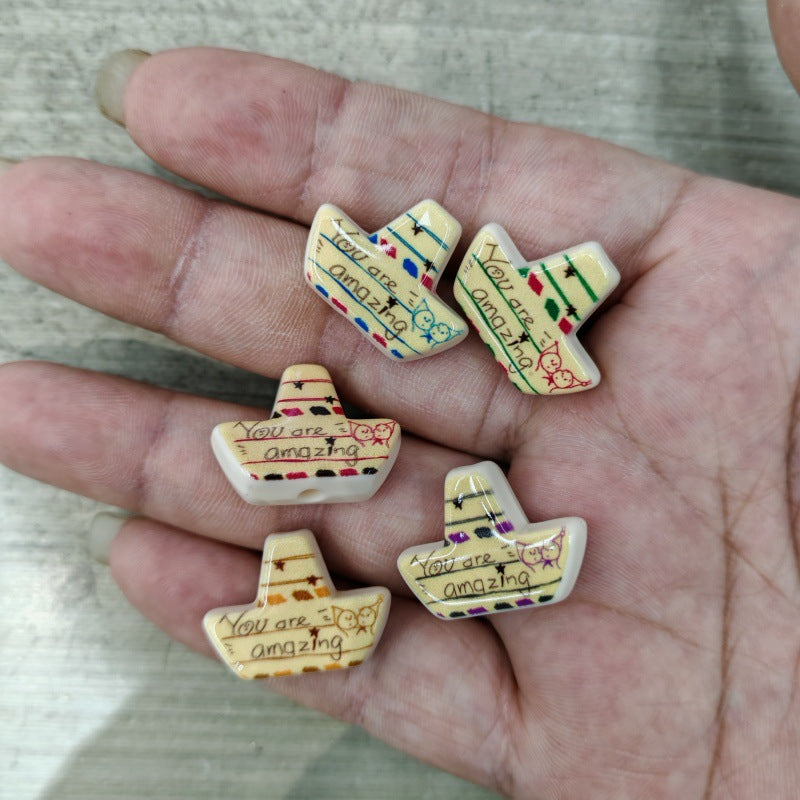 Painted Boat Acrylic Beads 22mm You Are Amazing Script 100pcs 6