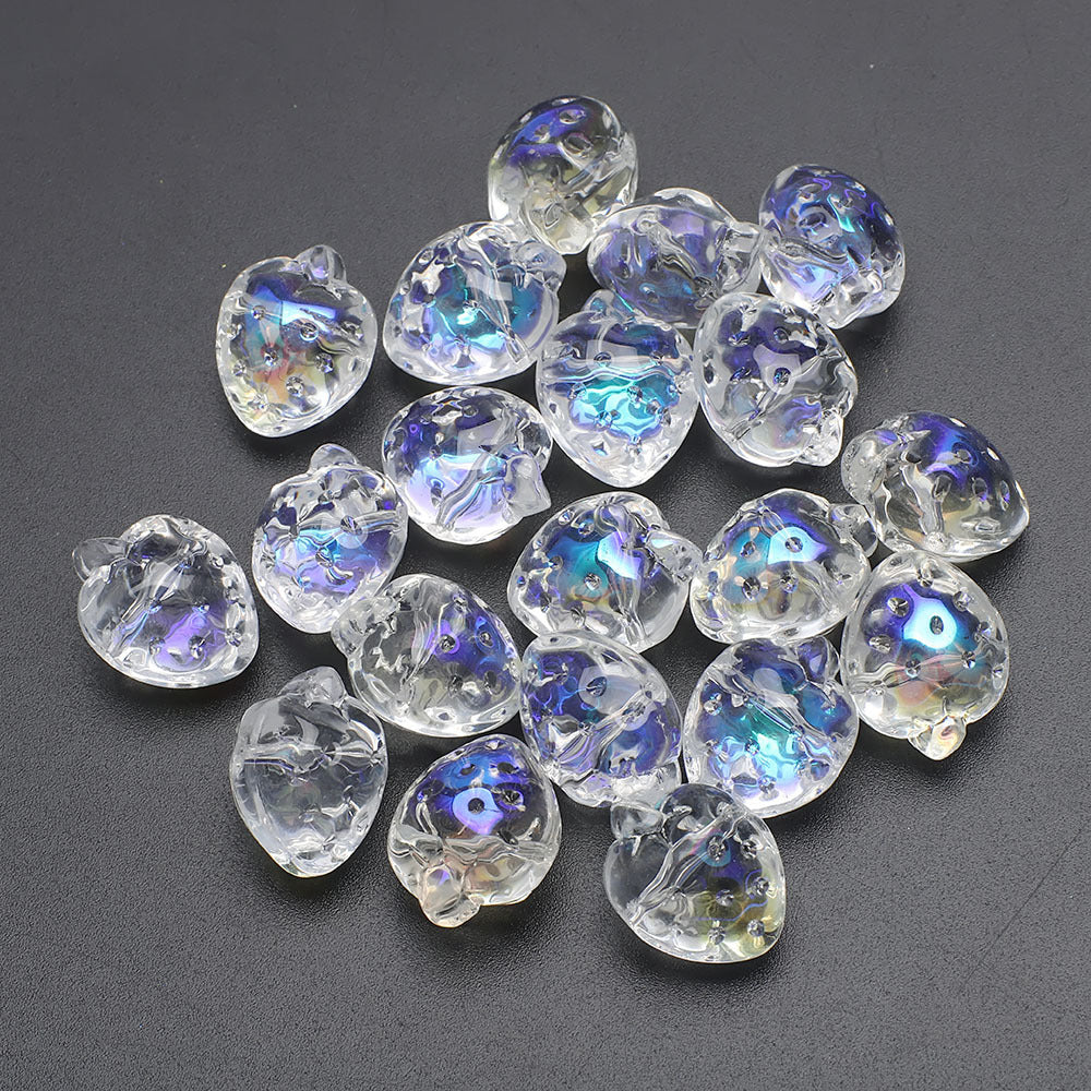 Electroplated Strawberry Glass Beads 13x16mm Iridescent 10pcs 11