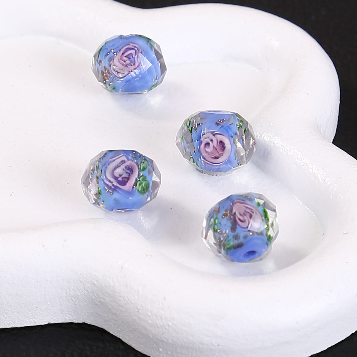 Faceted Flower Glass Beads 10mm Turquoise Painted 10pcs 15