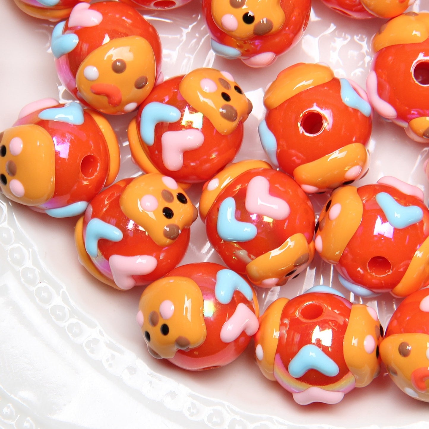 Hand-Painted Fruit Series Acrylic Beads 18mm Glossy 10pcs 10