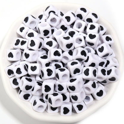 Square Acrylic Beads 6.7mm Glossy Dripping Oil Love Design 100pcs 9
