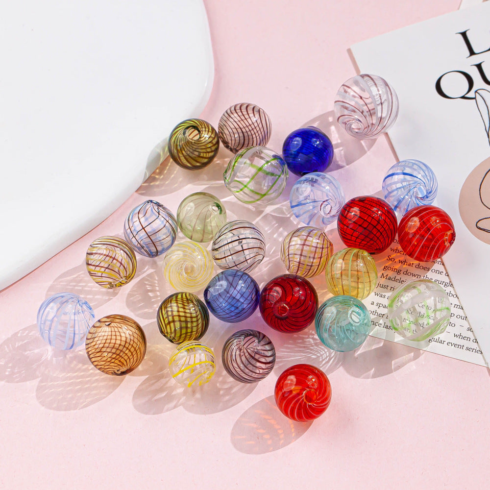 Swirl Pattern Blown Glass Beads 10-16mm Colorful Translucent 4pcs 3