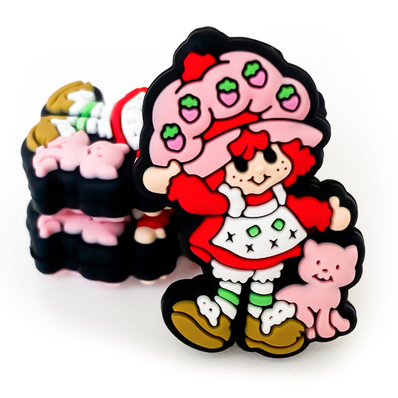 Silicone Focal Beads Strawberry Catwoman Holding Pink Cat 20pcs 3