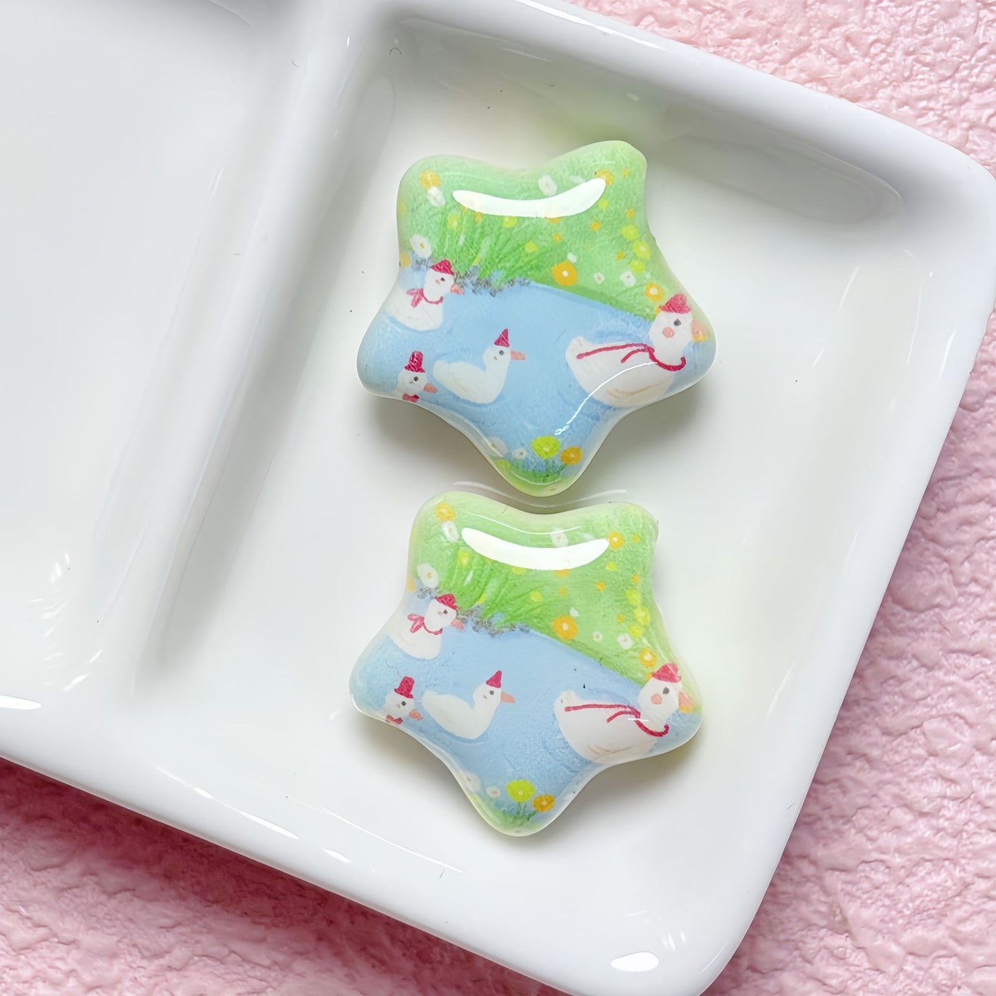 Star Shaped Acrylic Beads 25mm Fairy Tale Pattern Printed 10pcs 7