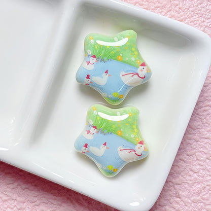 Star Shaped Acrylic Beads 25mm Fairy Tale Pattern Printed 10pcs 7
