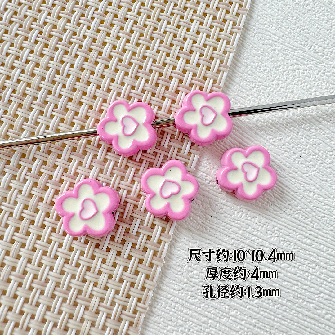 Heart and Flower Metal Beads 10mm Baking Painted Two-Color 20pcs 12
