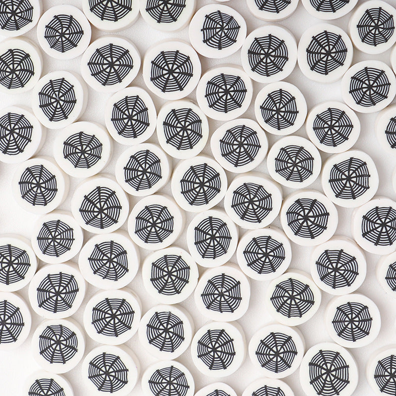 Flat Clay Beads 10mm Halloween Spider Web Design 100pcs