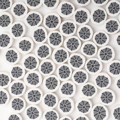 Flat Clay Beads 10mm Halloween Spider Web Design 100pcs