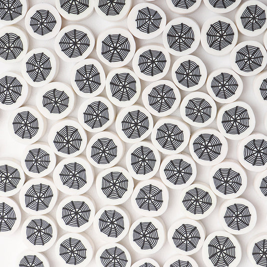 Flat Clay Beads 10mm Halloween Spider Web Design 100pcs