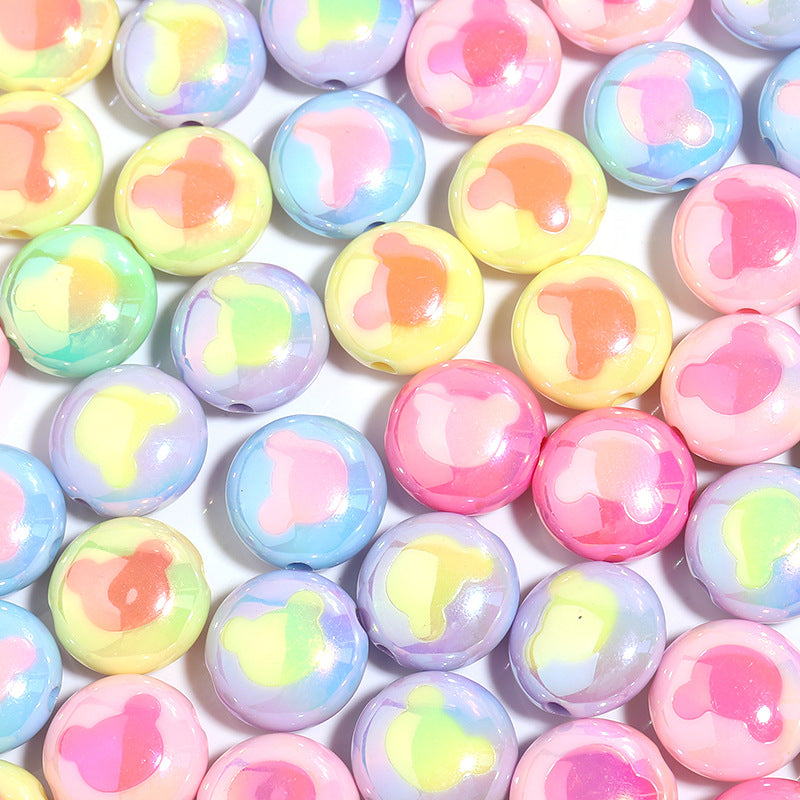 Two-Color Flat Round Bear Printed Acrylic Beads 18mm 10pcs 6