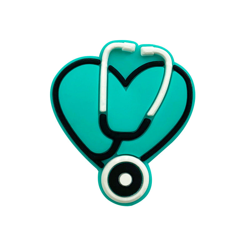 Silicone Focal Beads Nurse Heart With Stethoscope Design 10pcs 7