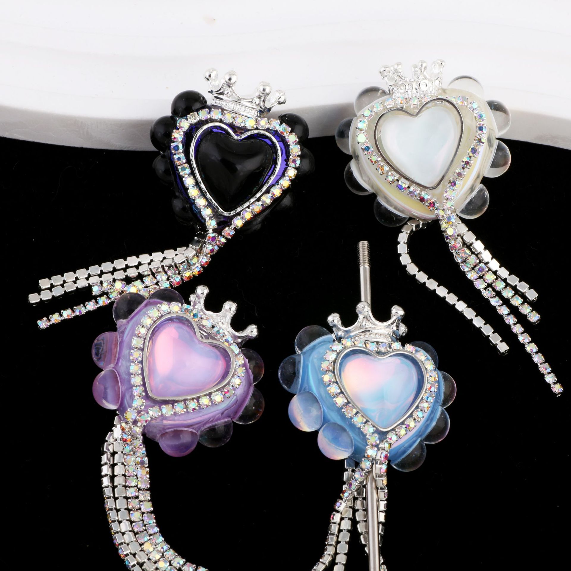 Heart Clay Beads 25mm Imitation Mocha Diamond Tassel Crown 6pcs
