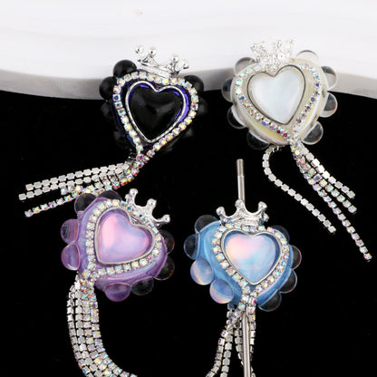 Heart Clay Beads 25mm Imitation Mocha Diamond Tassel Crown 6pcs