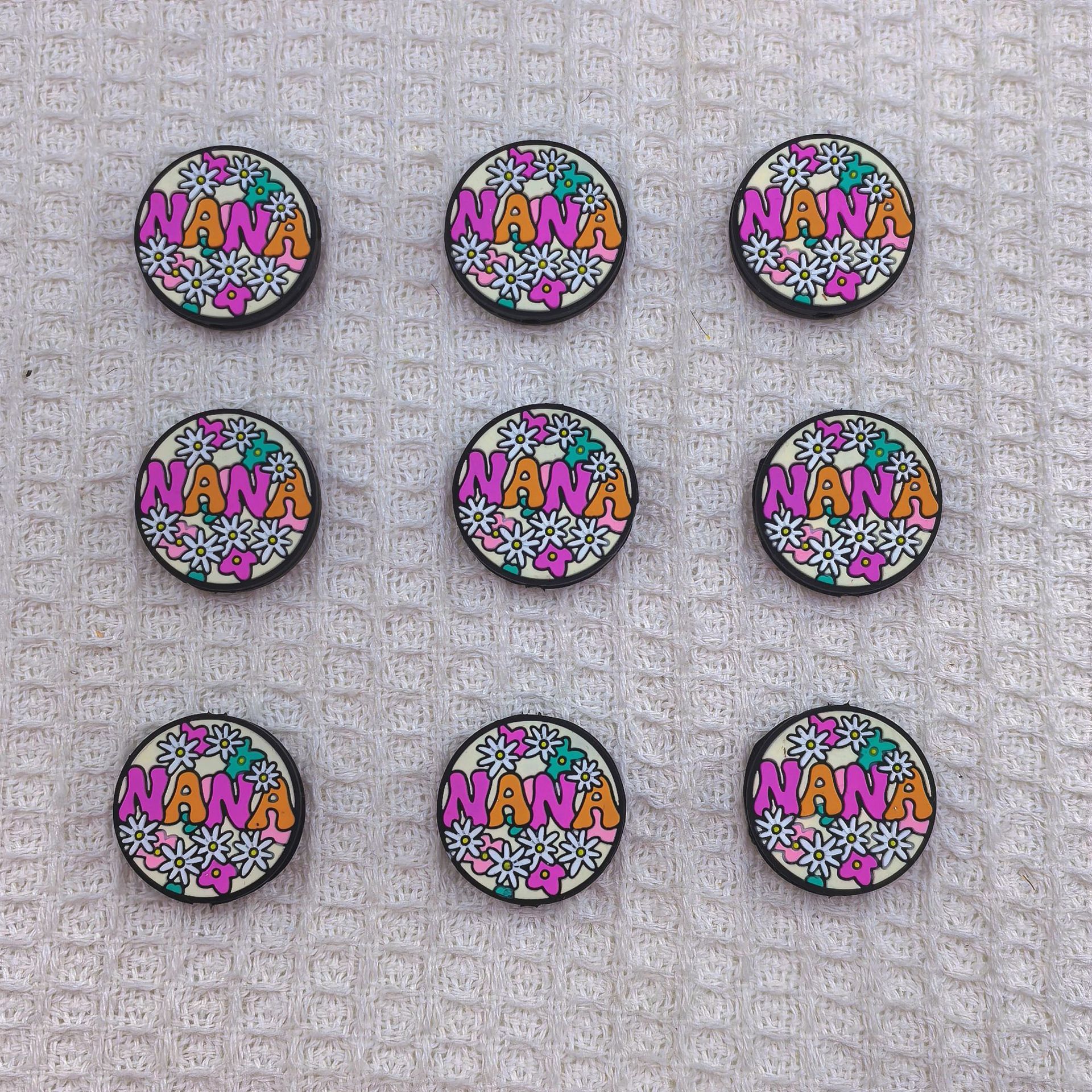 Silicone Focal Beads NA Garden Flower Round Design 20pcs 5