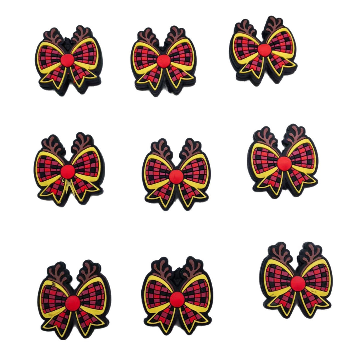 Silicone Focal Beads Christmas Deer Bow Plaid Pattern 20pcs 5