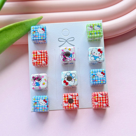 Checkered Square Acrylic Beads 12mm Hello KT Mixed Colors 20pcs
