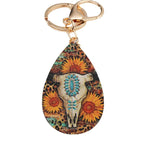 Sunflower Western Keychain Metal Cattle Skull Leopard Print Turquoise
