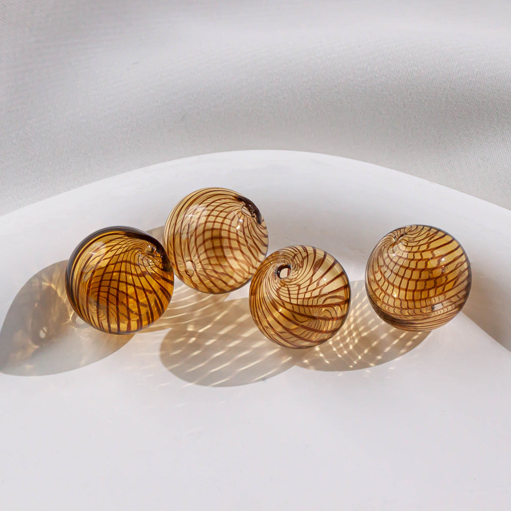 Swirl Pattern Blown Glass Beads 10-16mm Colorful Translucent 4pcs 11