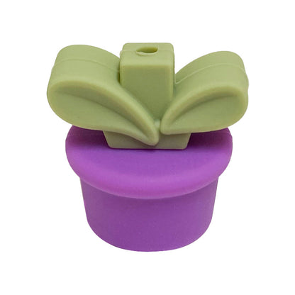 Silicone 3D Focal Beads Flowerpot Grass With Leaf Cluster 20pcs 21