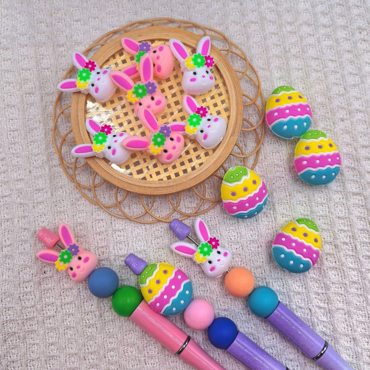 Silicone 3D Focal Beads Easter Bunny Egg Floral Crown 20pcs 3