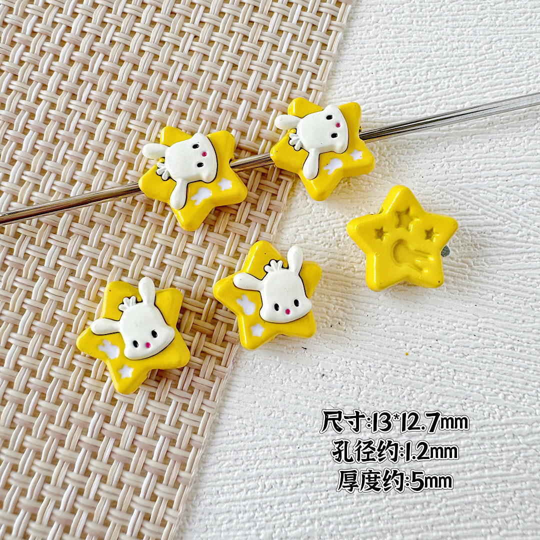 Star Shaped Metal Beads Adorable Painted Animals Glossy Alloy 10pcs 6