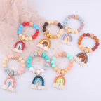 Rainbow Tassel Silicone Bead Wristlet Keychain Pastel Colors