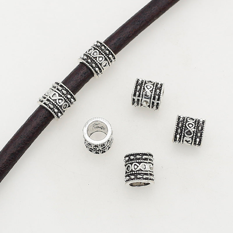 Tube Metal Beads 8mm Vintage Number 8 Patterned Antique Silver Tone 1pc 2