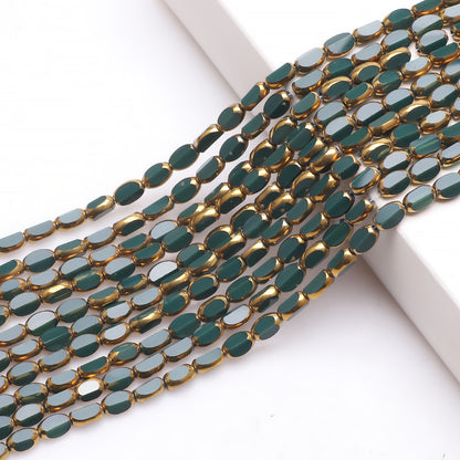 Gilded Oval Seed Glass Beads 4x6mm Plated Gold Frame 96pcs 17