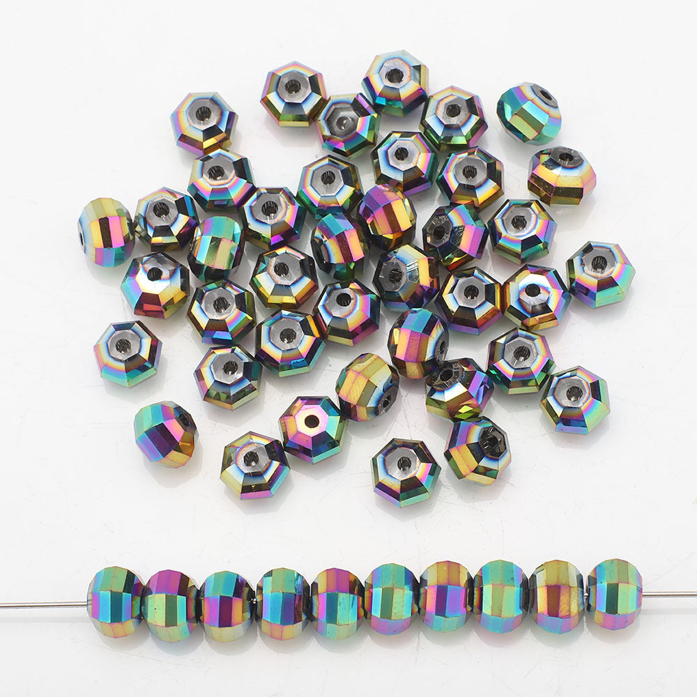 Glass Faceted Spacer Beads 8mm Plating Metallic Color 60pcs 12