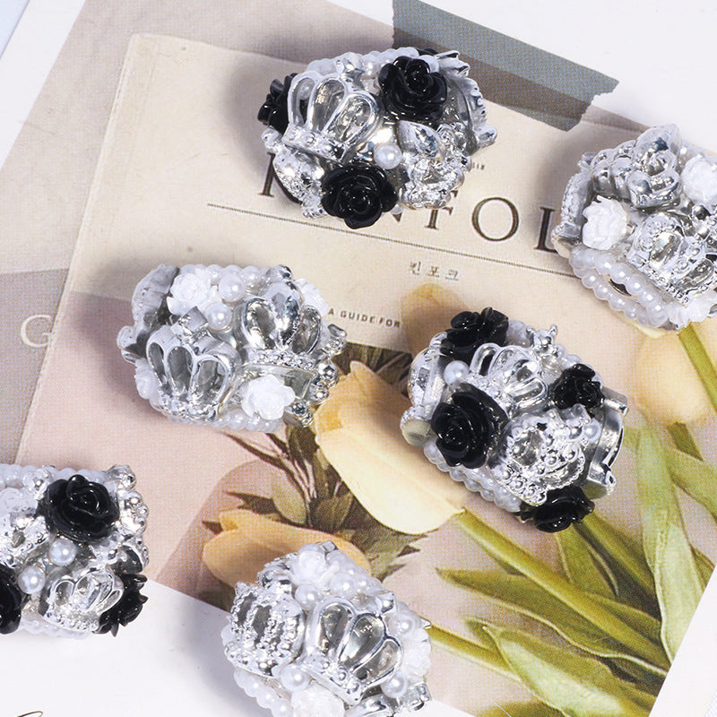 Crown Barrel Rhinestone Beads 23mm Silver Resin Alloy 5pcs