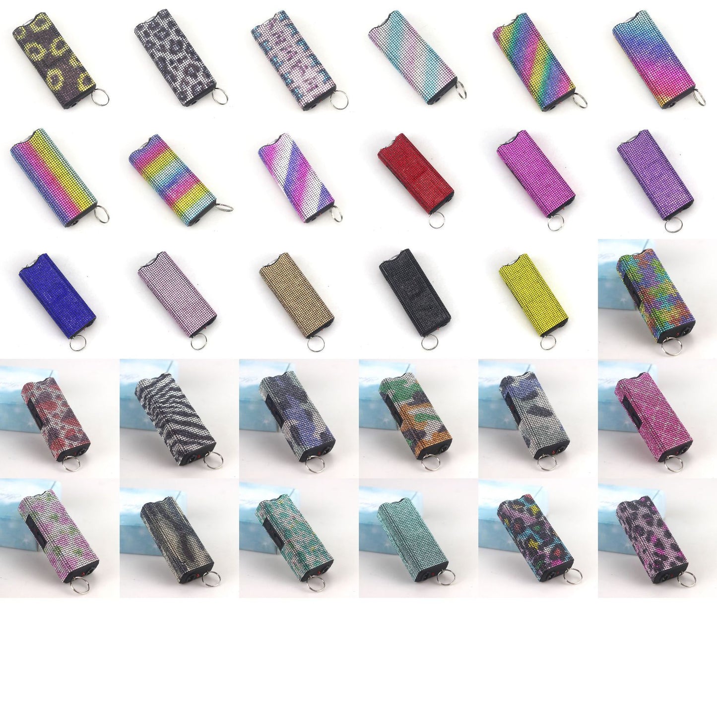 Rhinestone Self Defense Keychain Rechargeable Flashlight Electric Shock