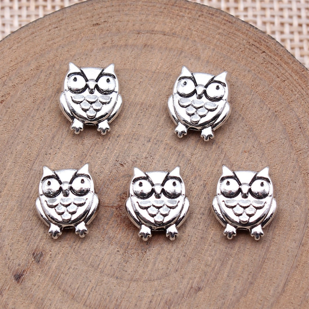 Owl Metal Beads 11mm Double-Sided Shiny Silver Tone 40pcs 2