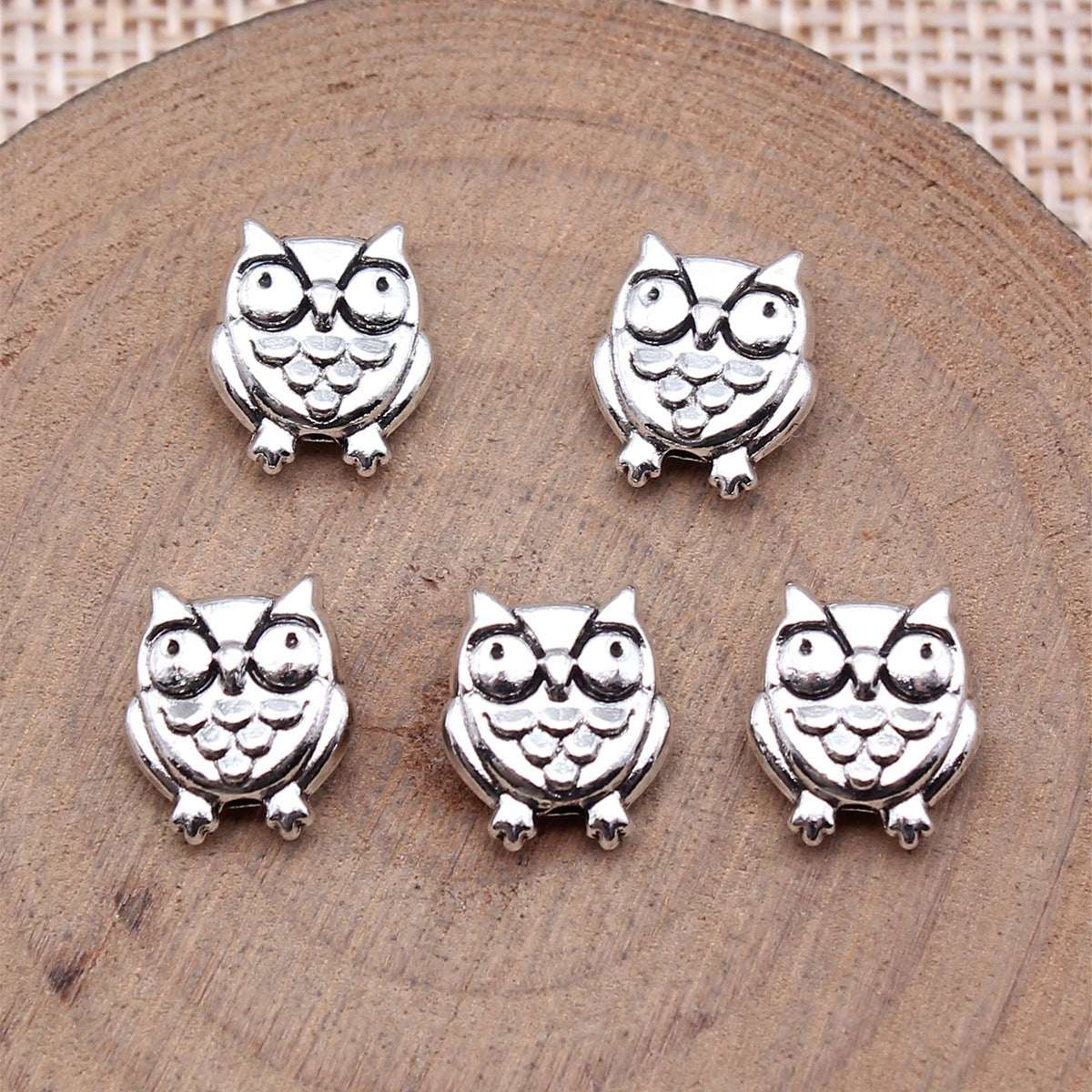 Owl Metal Beads 11mm Double-Sided Shiny Silver Tone 40pcs 2