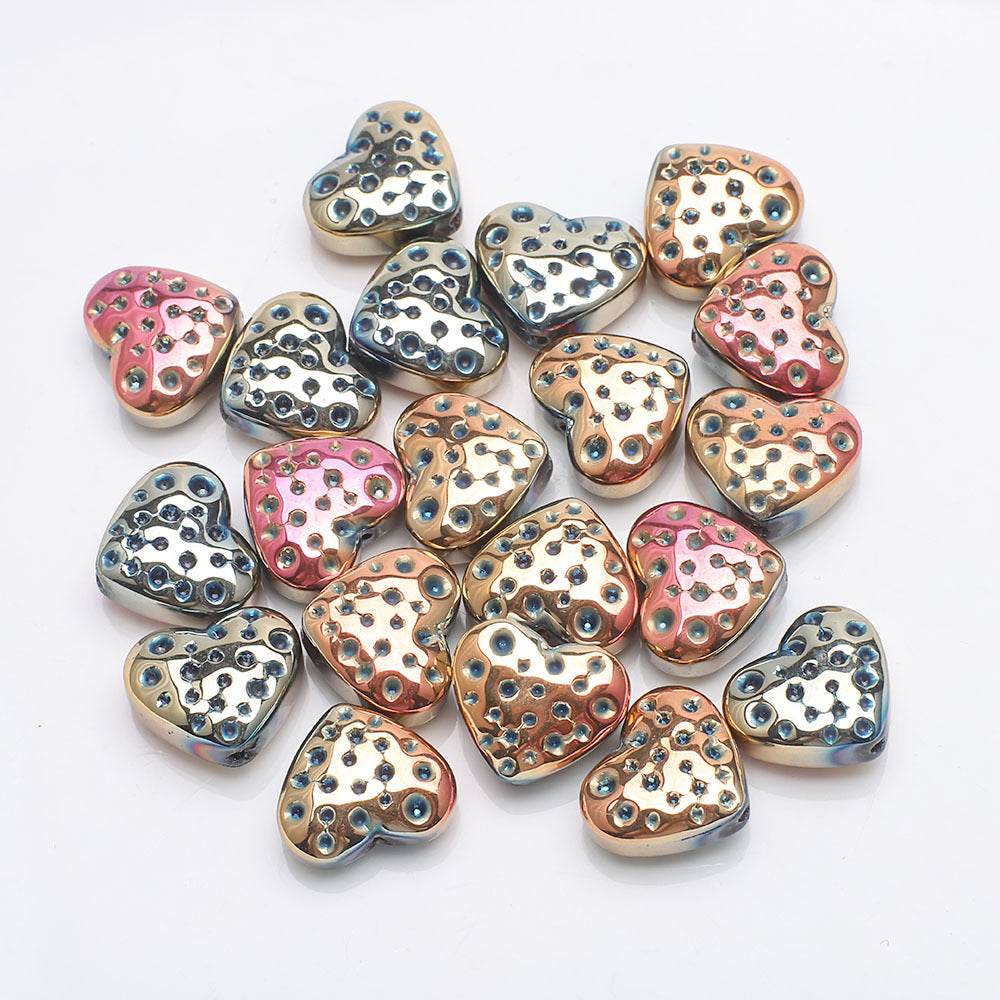 Electroplated Heart Glass Beads 13x15mm Peach Metallic 20pcs 19