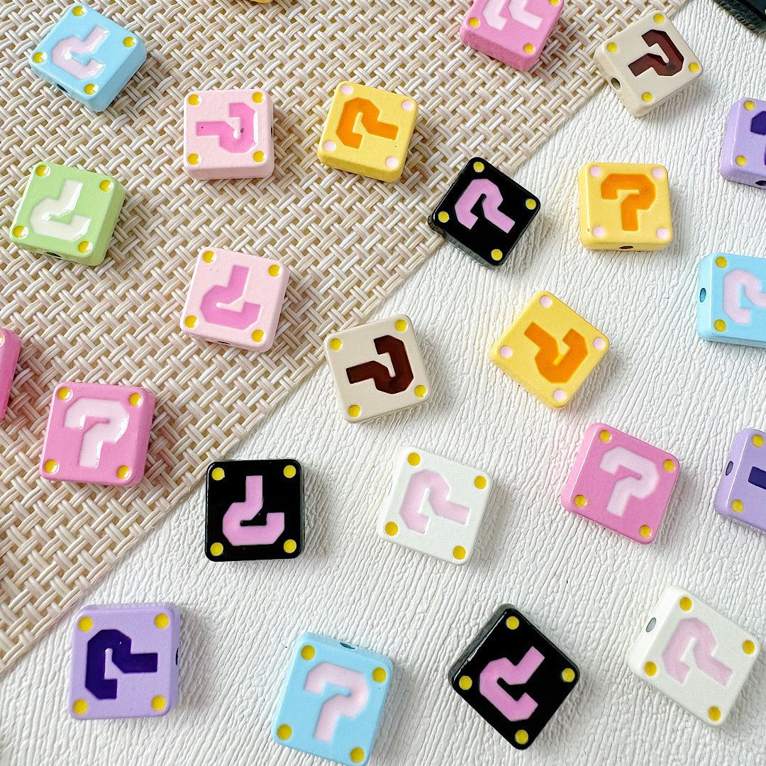 Square Metal Beads 11mm Painted Question Mark Design 20pcs 2
