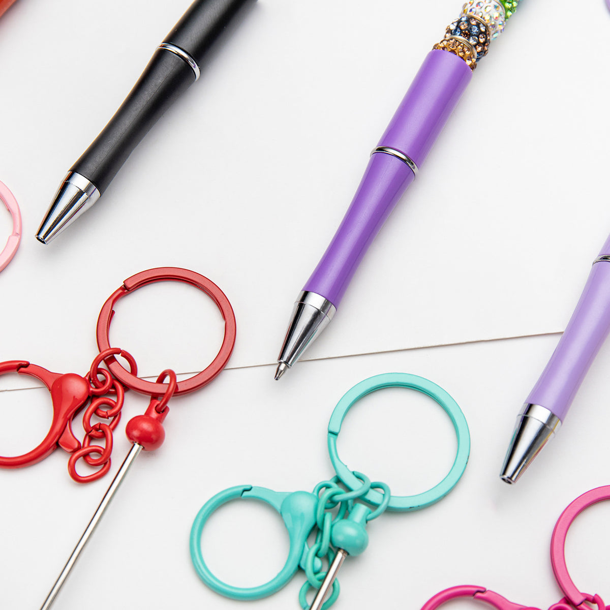 Beadable Keychain Pen Slim Metal Plastic Vibrant Colors 3