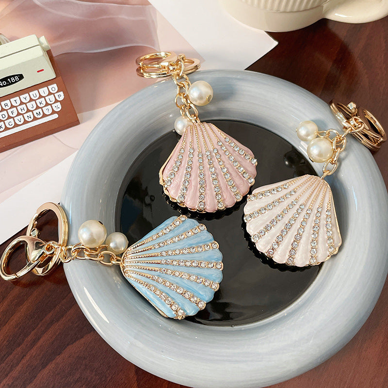 Alloy Rhinestone Shell Keychain with Diamond Pearl Inlay 10.9cm 3