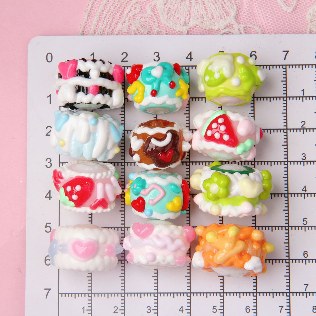 Hand Painted Cute Cake Series Acrylic Beads 18-23mm 10pcs