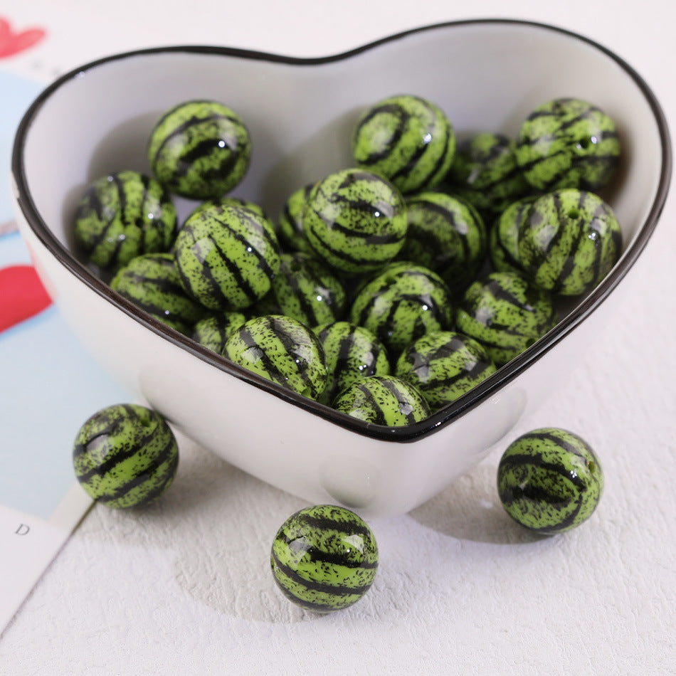 Printed Round Acrylic Beads 16mm Watermelon Design 50pcs