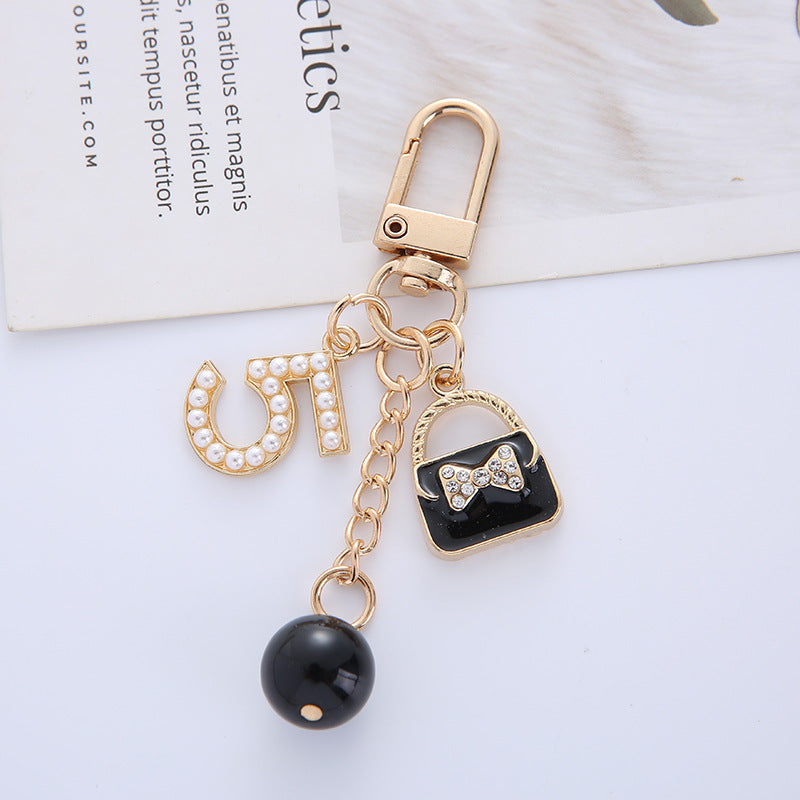 Metal Letter Bag Rhinestone Keychain Glossy Purse Charm 6