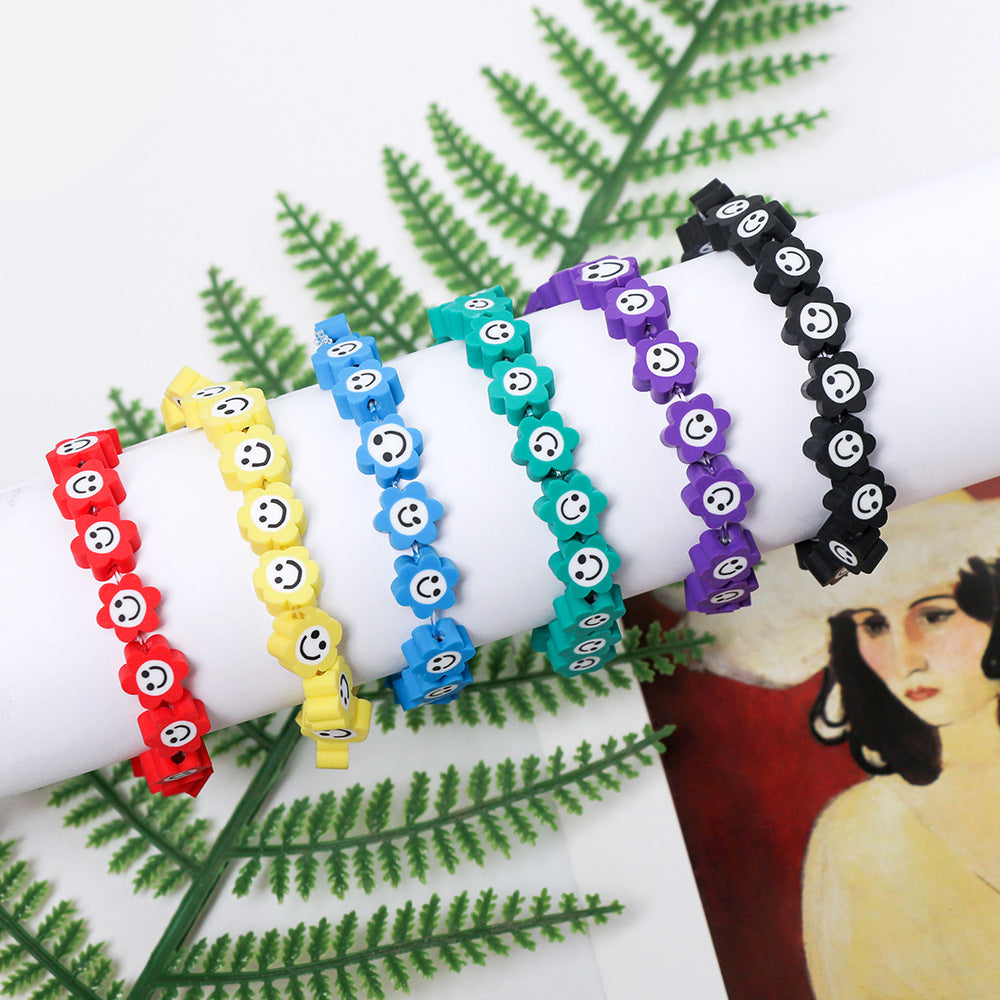 Flower Clay Beads 8mm Colorful Smiling Face Six-Petal 100pcs 3