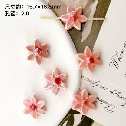 Six Petal Flower Ceramic Beads 16mm Glossy Colorful 10pcs 11