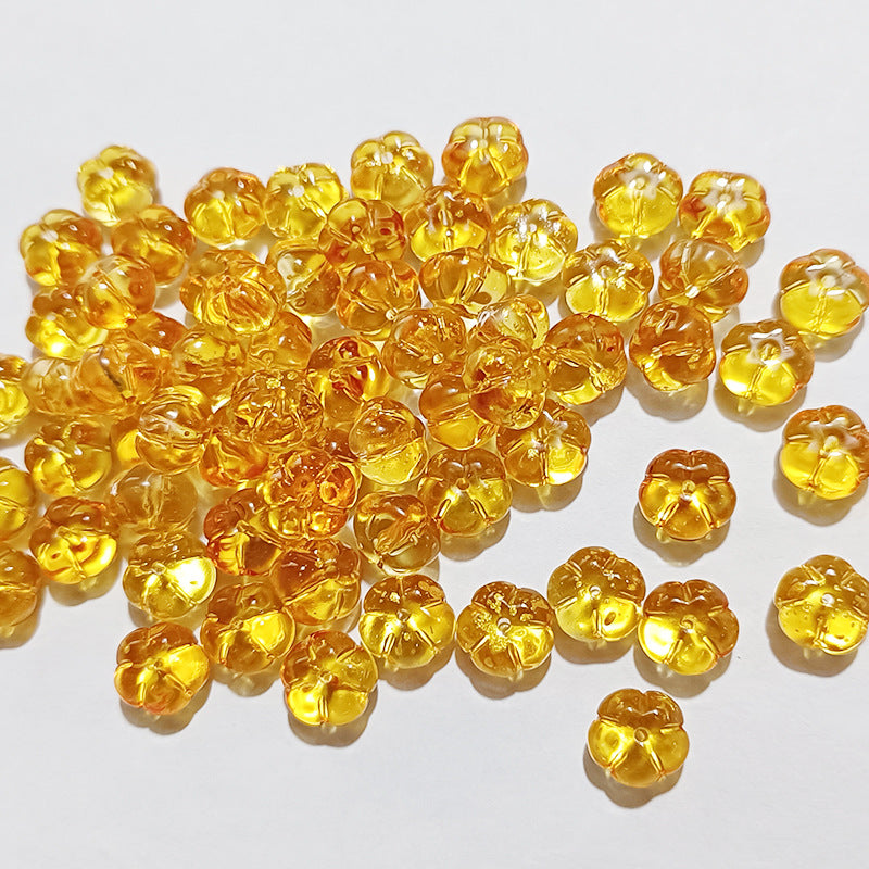 Czech Glass Beads Pumpkin 10mm Glossy Orange Gold 100pcs 23