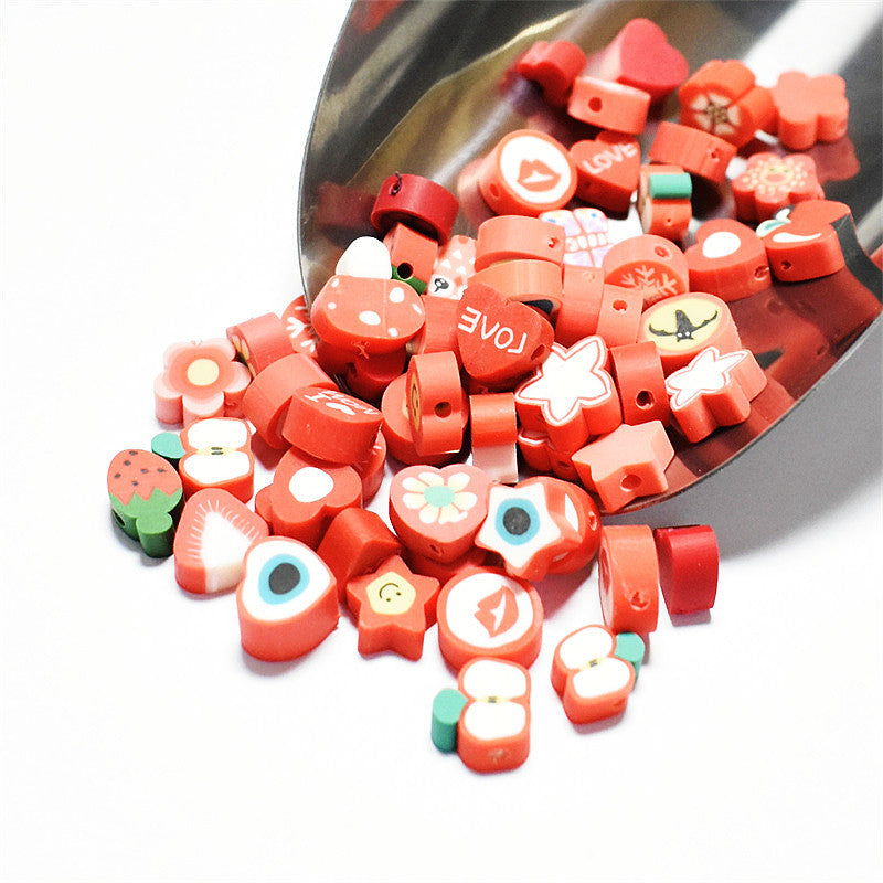 Slice Clay Beads 10mm Multicolor Hearts Flowers Stars Fruit 100pcs