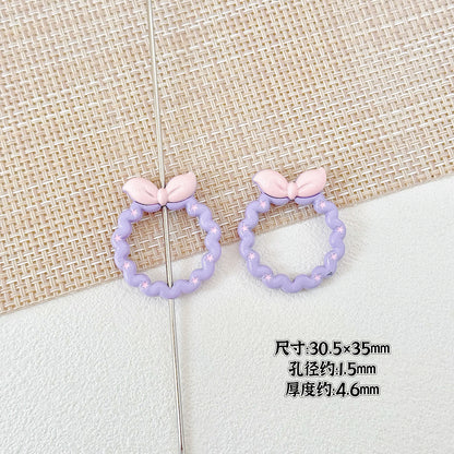 Bow and Star Metal Beads 34mm Painted Pastel Colors 5pcs 17