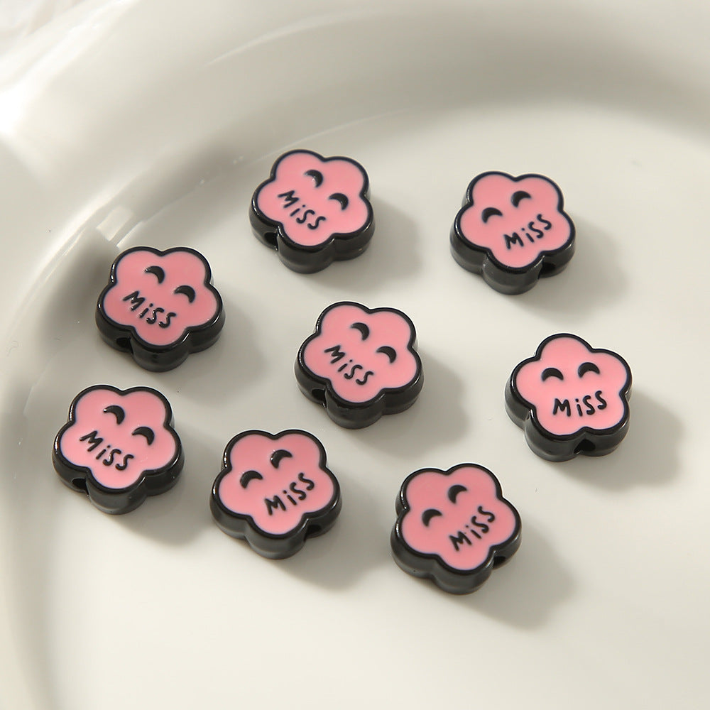 Kitten Series Metal Beads Black and Pink Enamel Alloy 10pcs 3