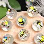 Transparent Round Acrylic Beads 16mm Cartoon Bee Printed 50pcs