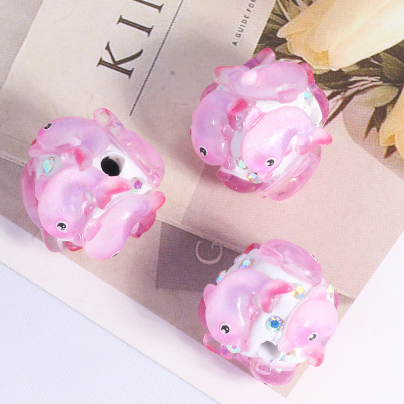 Embellished Bubblegum Beads 20mm Cartoon Animal Resin Rhinestone 4pcs 7